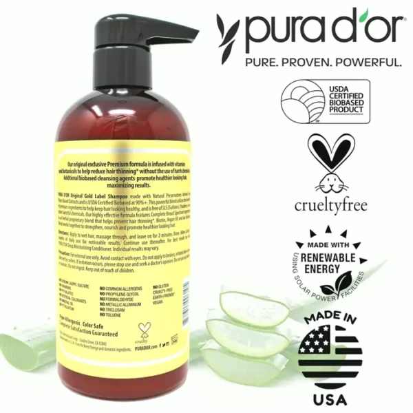 PURA D'OR Gold Tag Anti-Shedding Vitamin B7 Shampoo, 16 oz