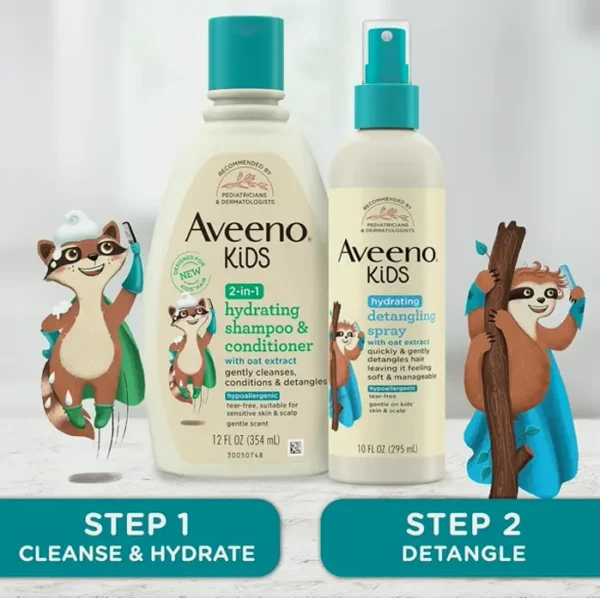 Aveeno Baby Kids Dual Hydrating Shampoo and Hair Softener, 12 fl. oz