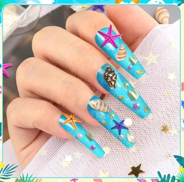 Beach Nail Charms - 24 Grids including Shells, Stars & Jewels
