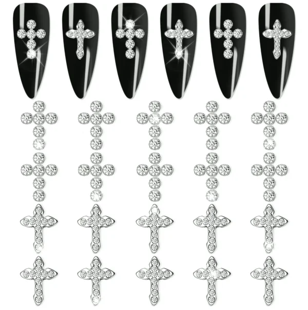 3D Cross Manicure Accessories - 20pcs Silver Decor