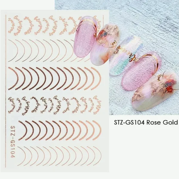 3D Lines Nail Art Decals Metallic Pack Self-Adhesive