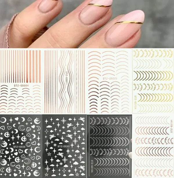 3D Lines Nail Art Decals Metallic Pack Self-Adhesive