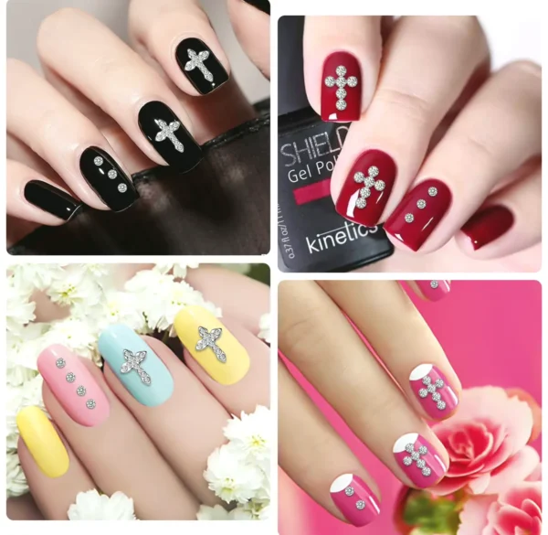 3D Cross Manicure Accessories - 20pcs Silver Decor