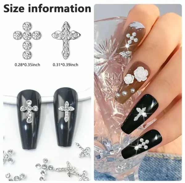 3D Cross Manicure Accessories - 20pcs Silver Decor