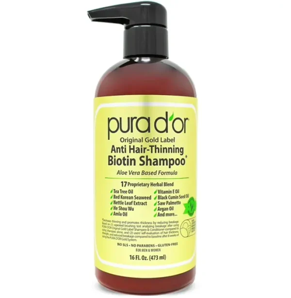 PURA D'OR Gold Tag Anti-Shedding Vitamin B7 Shampoo, 16 oz