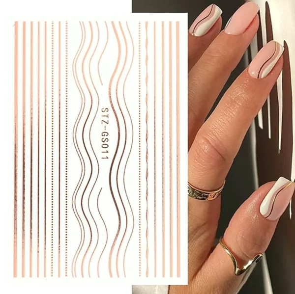 3D Lines Nail Art Decals Metallic Pack Self-Adhesive