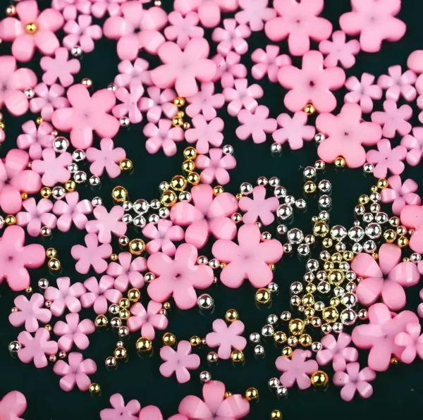 Flower Nail Charms 3-D Pink Flowers 1000 Pieces
