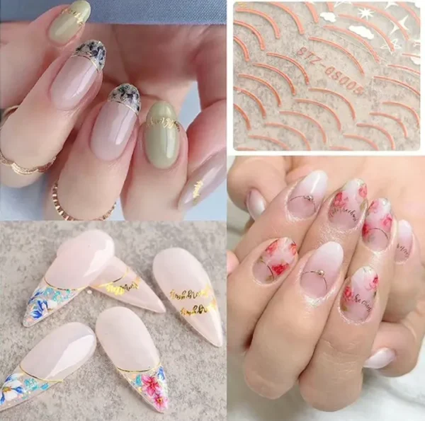 3D Lines Nail Art Decals Metallic Pack Self-Adhesive