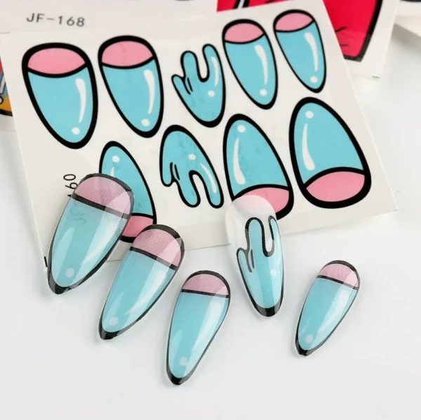 12 Pieces Colorful Parisian Nail Art Decals Comic Nail Water Decals