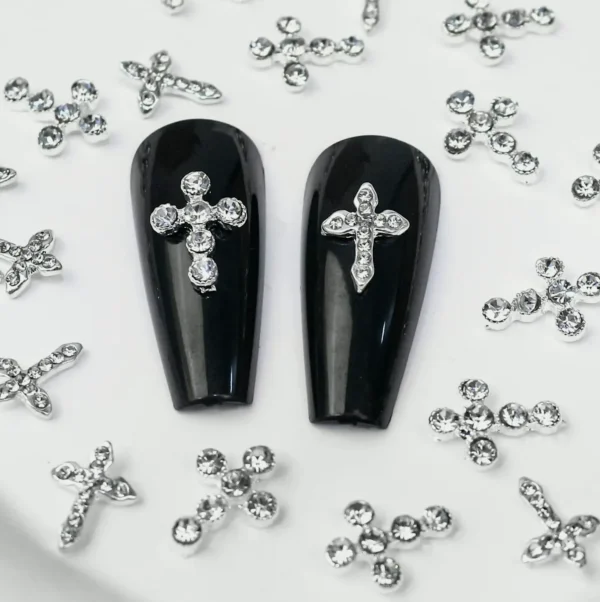 3D Cross Manicure Accessories - 20pcs Silver Decor