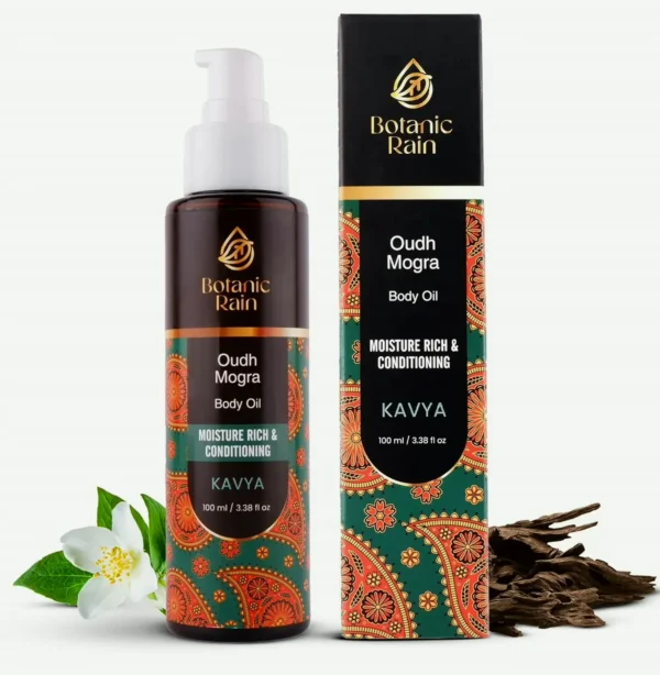 Natural Oil infused with Oudh and Mogra, Organic Moisturizer for Bath, Suitable for Women & Men, 3.38 Fl Oz