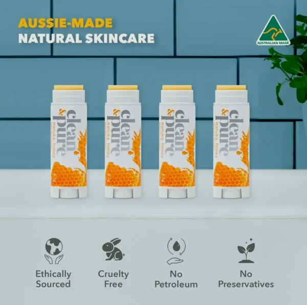 Pure Beekeeper’s Favorite Lip Balms, 4-Pack Lip Care w/ Manuka Honey